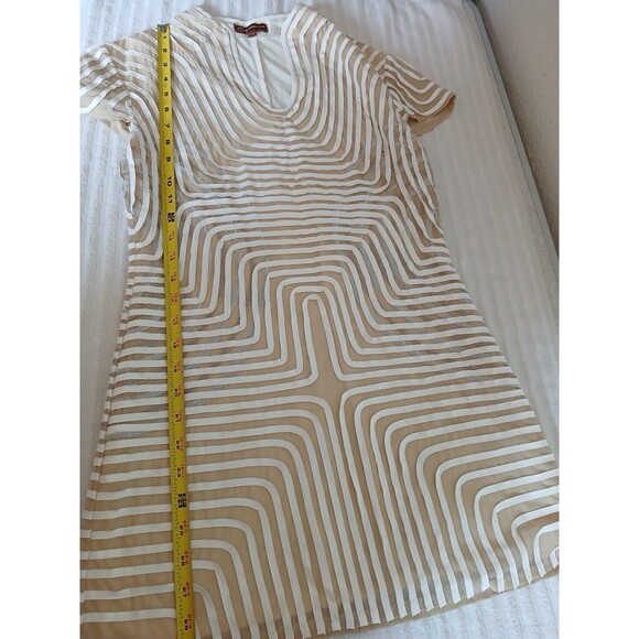 Obstinee By Ika Womens Blouse Tunic Tan Beige Textured Cap Sleeve‎ Size 4 Career - Picture 8 of 14